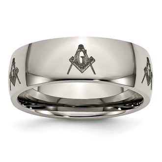 High-Quality 8mm Polished Titanium Band with Masonic Engraving - Affordable Luxury