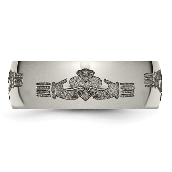 Buy Stylish 8mm Polished Titanium Claddagh Band with Laser Engraved Design-3