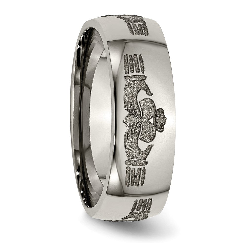 Buy Stylish 8mm Polished Titanium Claddagh Band - Exclusive Laser Engraved Design