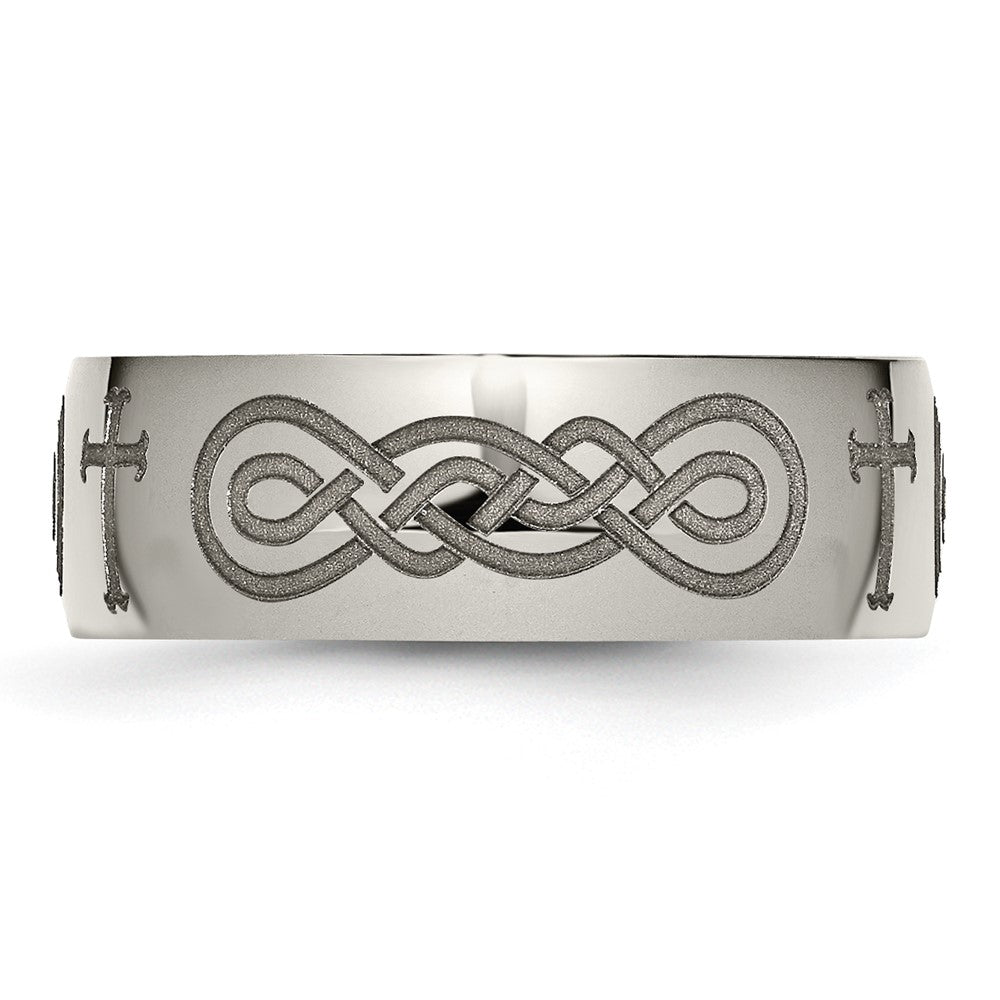 High-Quality 8mm Polished Titanium Band | Stylish Chiseled Cross Design