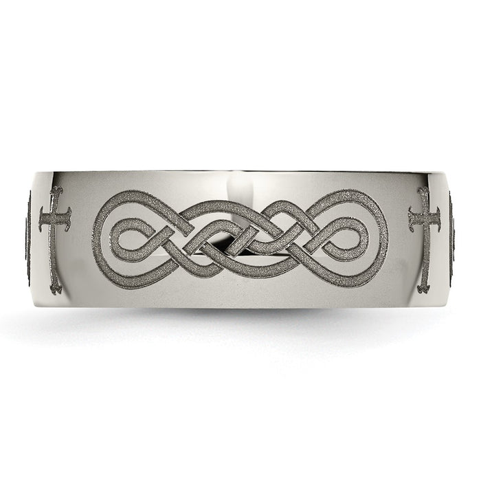 High-Quality 8mm Polished Titanium Band | Stylish Chiseled Cross Design-3