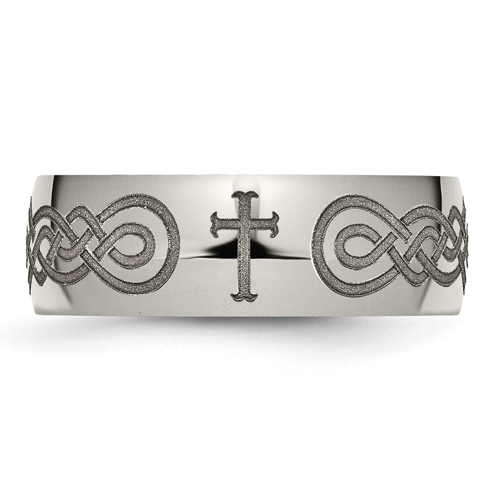 High-Quality Polished Titanium 8mm Band with Chiseled Cross Design | Stylish Value