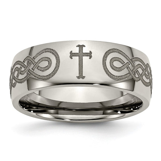 High-Quality Polished Titanium 8mm Band with Chiseled Cross Design | Stylish Value