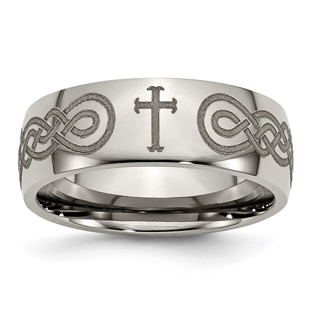High-Quality 8mm Polished Titanium Band | Stylish Chiseled Cross Design