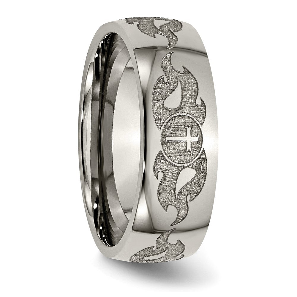 Buy Stylish 8mm Polished Titanium Band with Laser-Engraved Cross Design