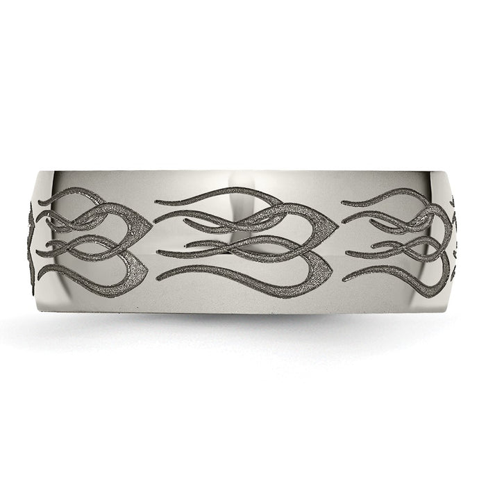 Order Stylish 8mm Polished Titanium Band with Chiseled Flame Design - Luxury!-3