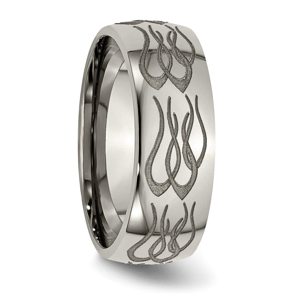 Order Stylish 8mm Polished Titanium Band with Chiseled Flame Design - Luxury!
