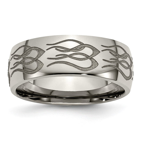 8mm Polished Titanium Band with Chiseled Flame