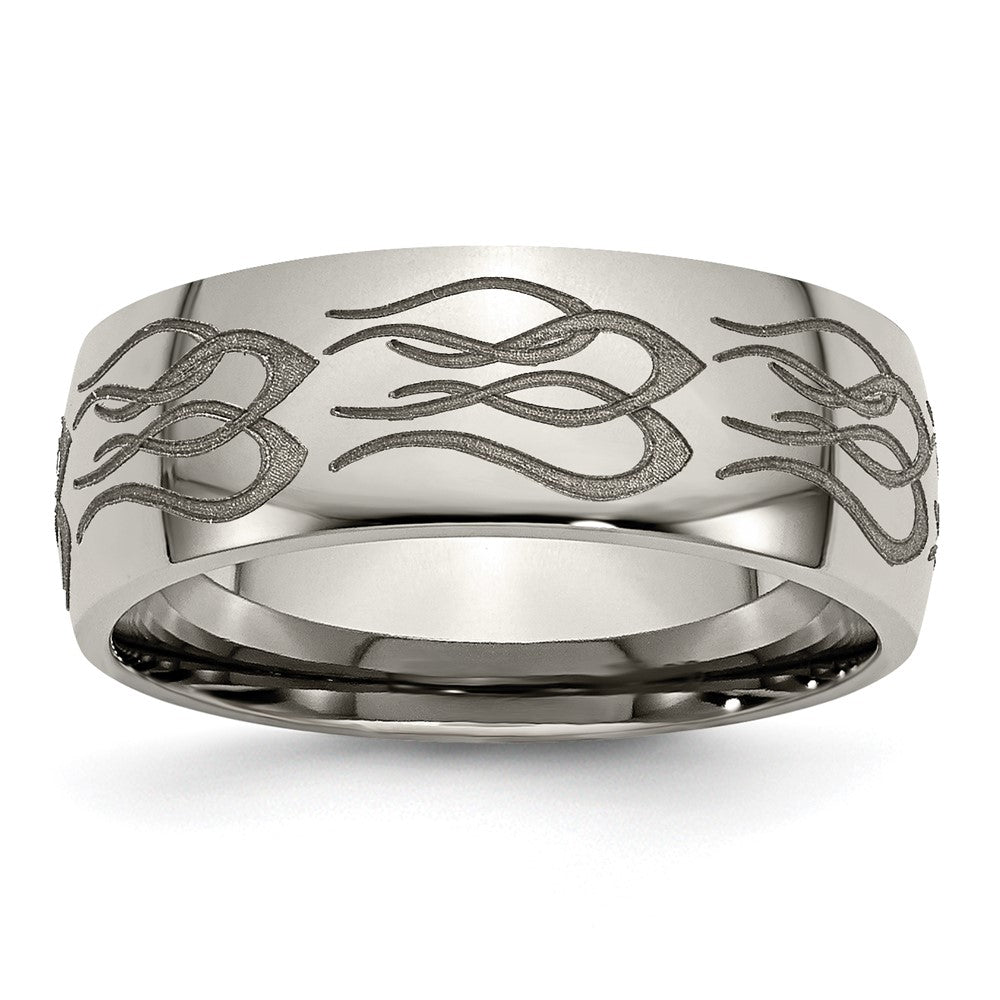 High-Quality 8mm Polished Titanium Band with Chiseled Flame Design - Stylish Value