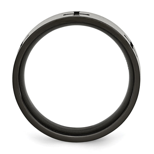 Buy Stylish 7mm Brushed Black IP-Plated Titanium Cross Band - High-Quality Value