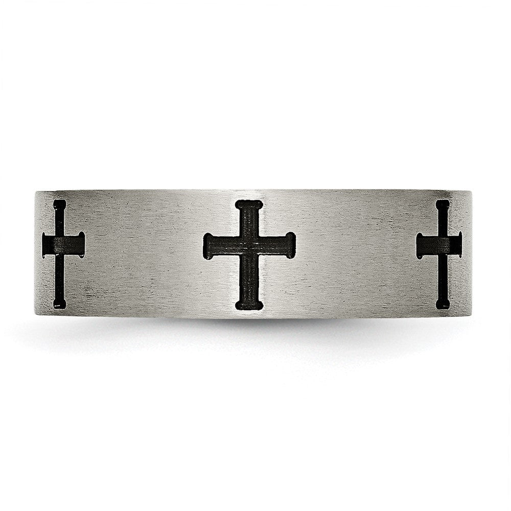 Buy Stylish 7mm Chisel Titanium Brushed Black IP-Plated Cross Band - Luxury Value!