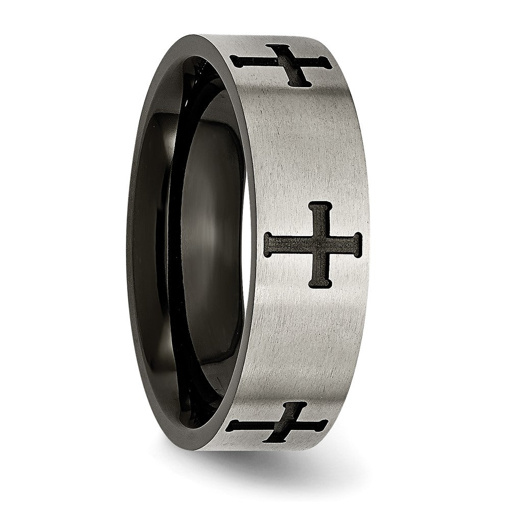 High-Quality 7mm Titanium Brushed Black IP-Plated Cross Band - Stylish Value!