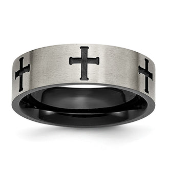 High-Quality 7mm Brushed Black IP-Plated Titanium Cross Band - Stylish Design