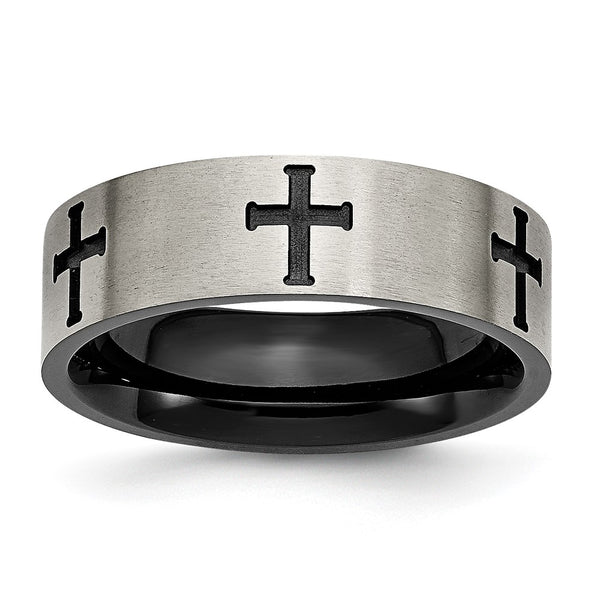 7mm Brushed Black IP-Plated Titanium Cross Band