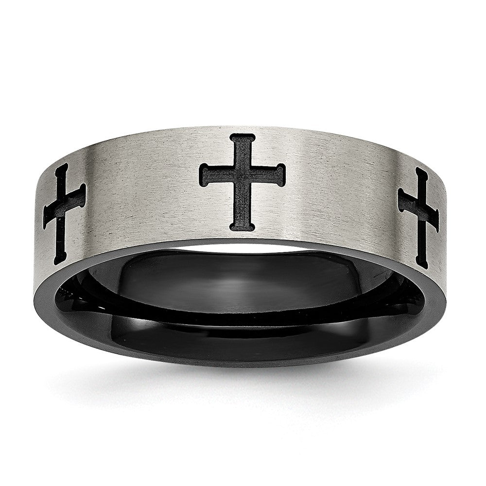 Buy Stylish 7mm Chisel Titanium Brushed Black IP-Plated Cross Band - Luxury Value!