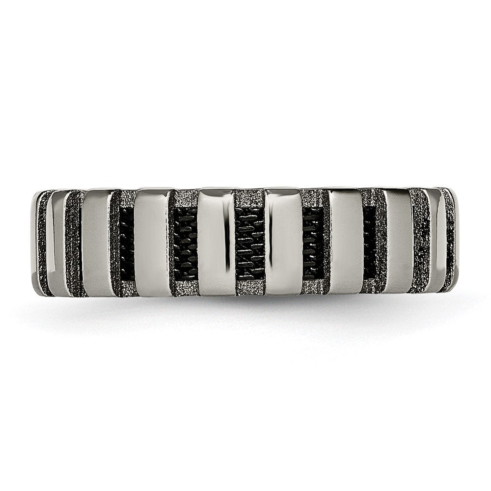 Buy Stylish Chiseled Titanium Polished 6mm Band with Black IP-Plating