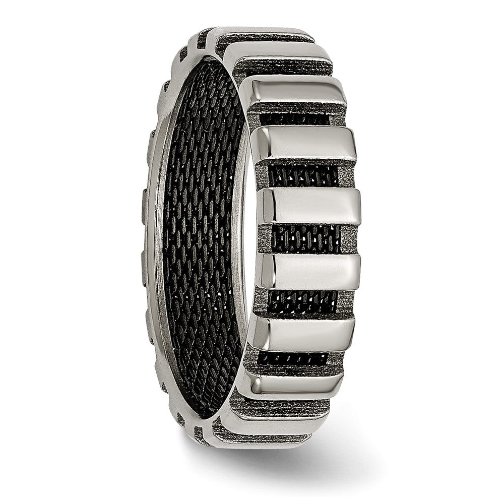 Buy Stylish Chiseled Titanium Polished 6mm Band with Black IP-Plating