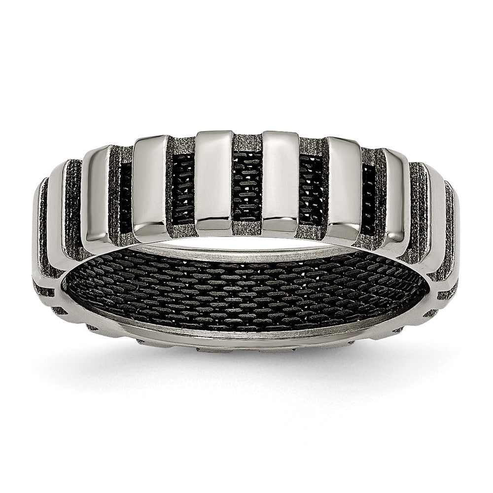 Buy Stylish Chiseled Titanium Polished 6mm Band with Black IP-Plating