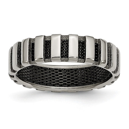 Buy Stylish Chiseled Titanium Polished 6mm Band with Black IP-Plating