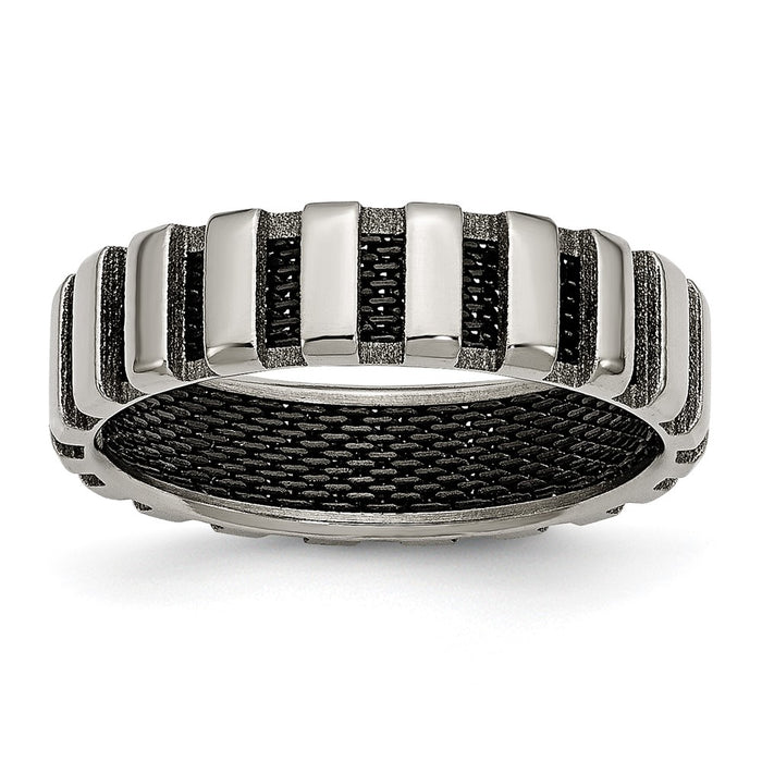 Buy Stylish Chiseled Titanium Polished 6mm Band with Black IP-Plating-1