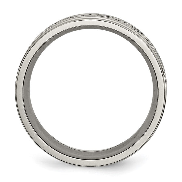 Brushed Titanium 9mm Scroll Design Chisel Band Ring