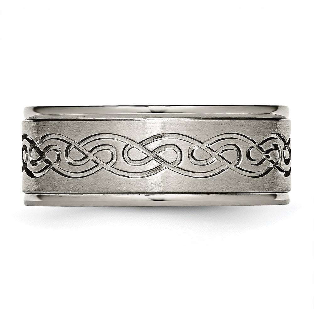 Buy Stylish Brushed Titanium 9mm Scroll Design Chisel Band - Affordable Luxury