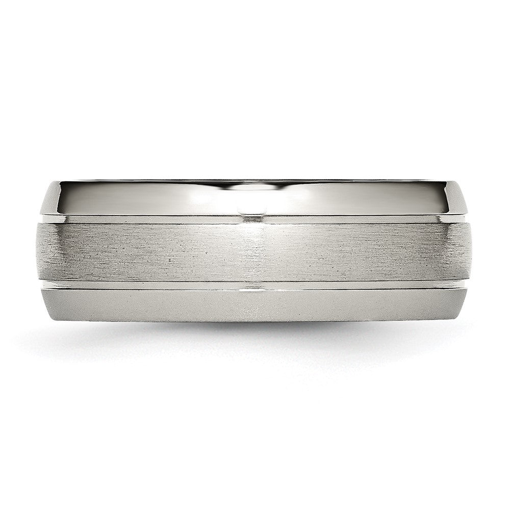 Buy Stylish 8mm Grooved Band in Brushed & Polished Titanium - Luxury Value!