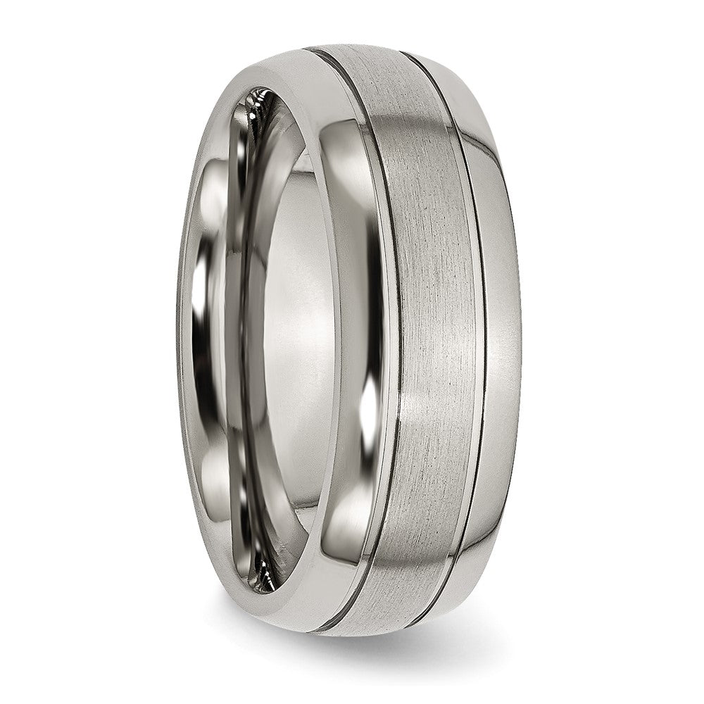 Buy Stylish 8mm Grooved Band in Brushed & Polished Titanium - Luxury Value!