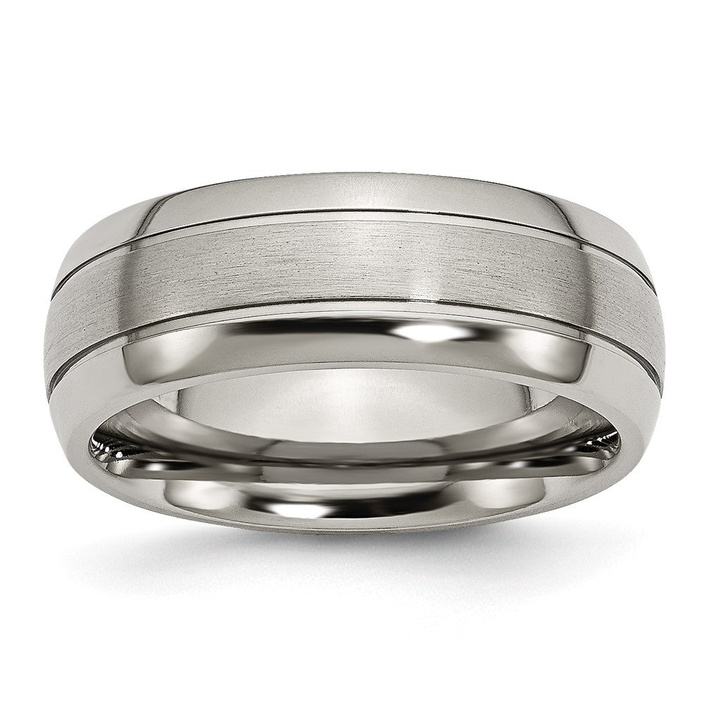 Buy Stylish 8mm Grooved Band in Brushed & Polished Titanium - Luxury Value!