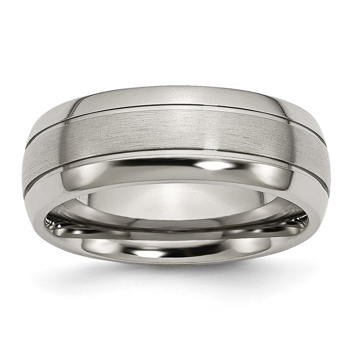 Buy Stylish 8mm Grooved Band in Brushed & Polished Titanium - Luxury Value!-1