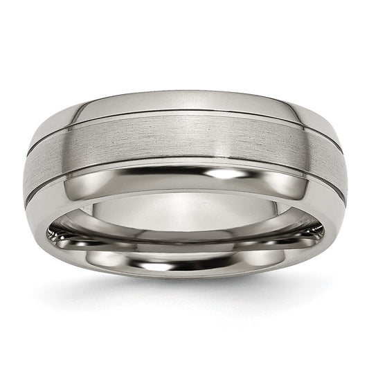 Buy Stylish 8mm Chiseled Titanium Grooved Band | Brushed & Polished Finish