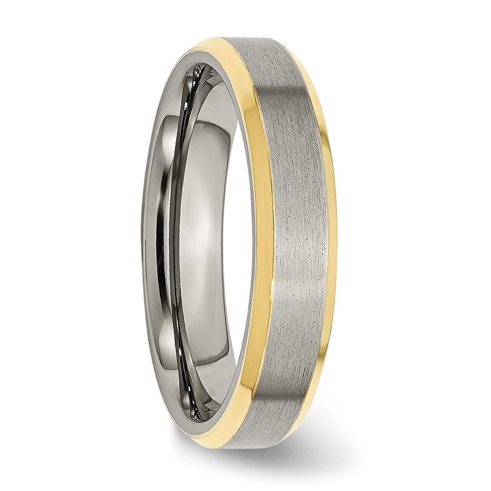 Buy Stylish 5mm Beveled Edge Band in Chisel Titanium - Brushed Yellow IP-Plated