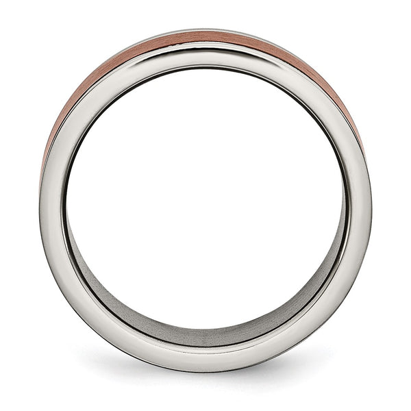 8mm Chisel Grooved Edge Band - Brushed Titanium Brown IP-Plating