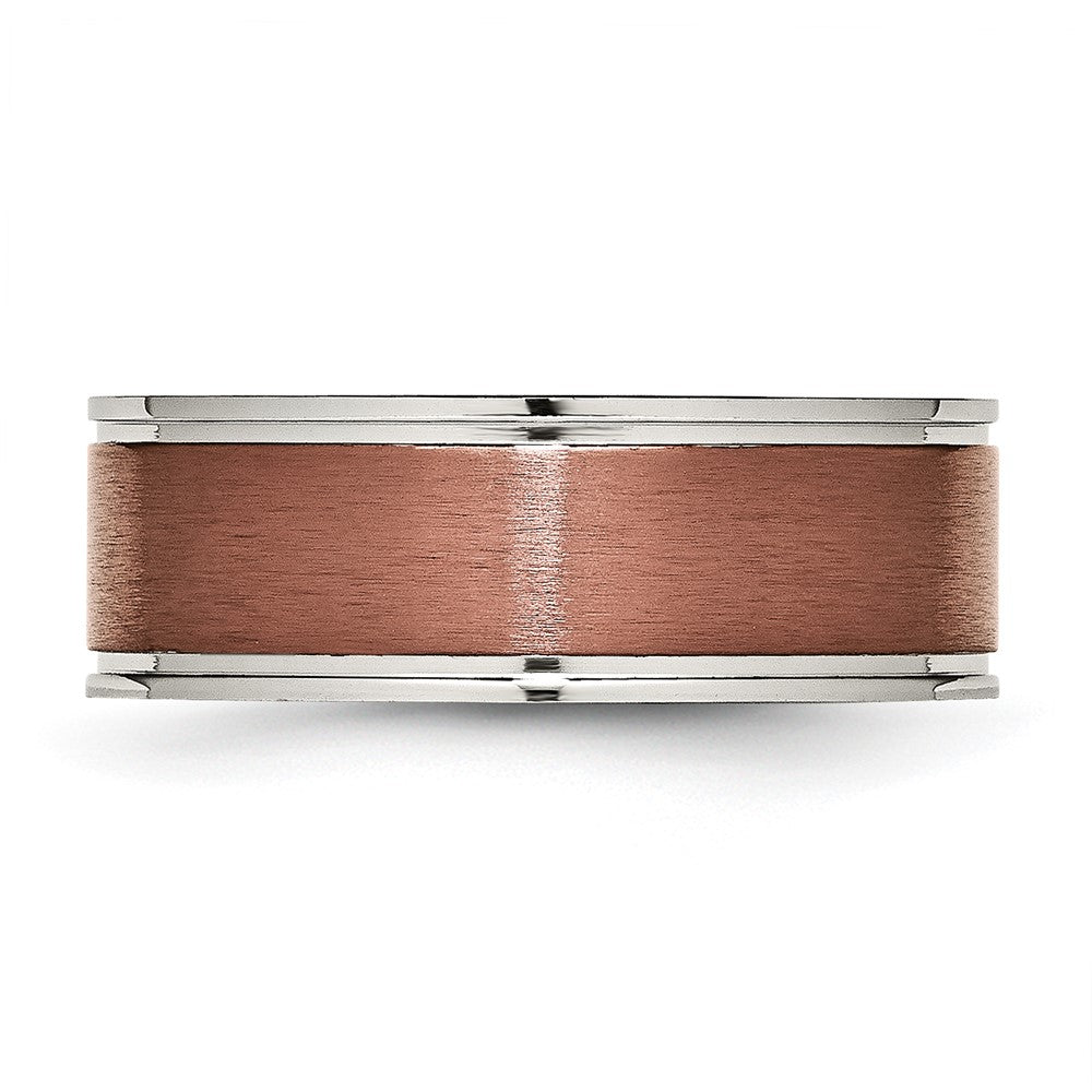 Exclusive 8mm Titanium Chisel Band - Grooved Edge, Brushed Center, Stylish Brown IP Plating