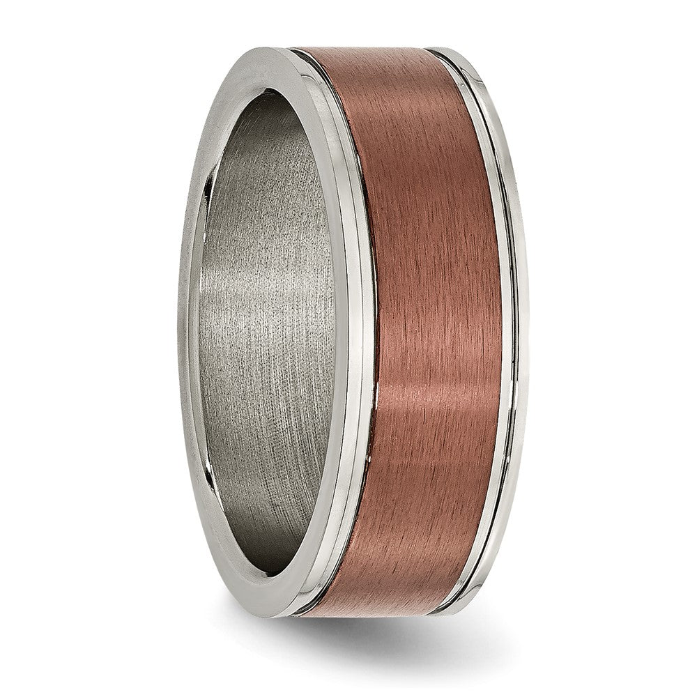 Exclusive 8mm Titanium Chisel Band - Grooved Edge, Brushed Center, Stylish Brown IP Plating