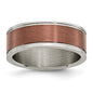 Buy Stylish 8mm Chisel Grooved Edge Band - Brushed Titanium & Brown IP Plating-6