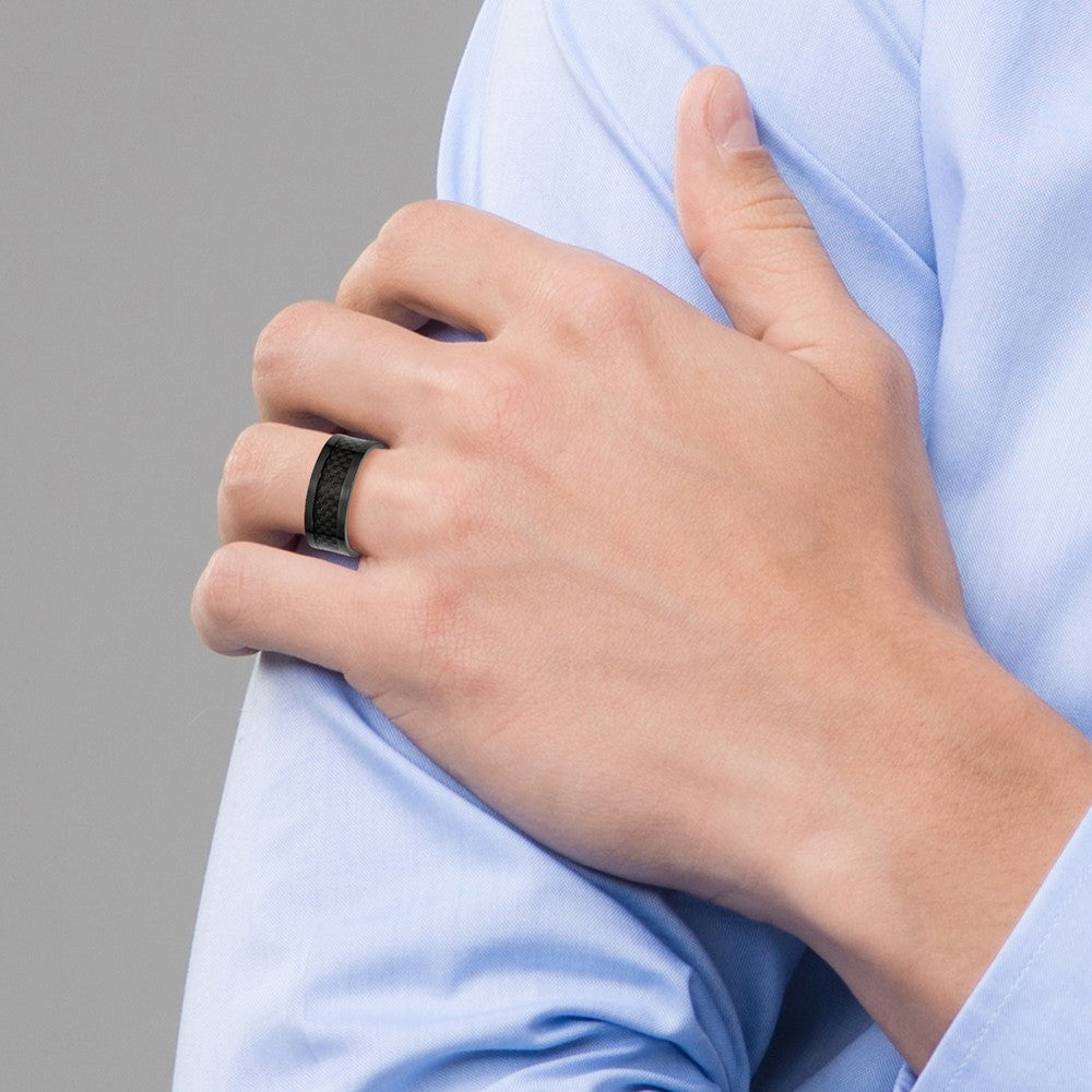 Buy Stylish 9mm Titanium Band - Polished Black IP Finish & Carbon Fiber Inlay
