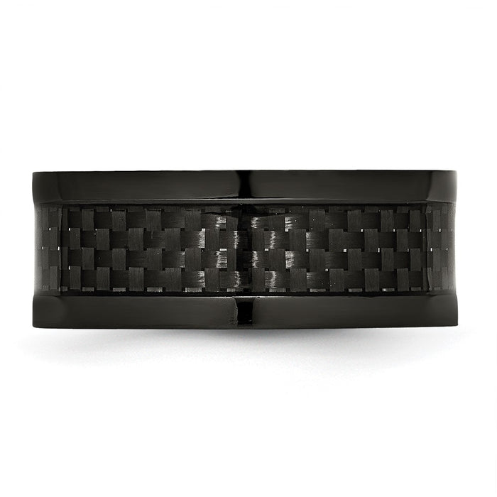 Buy Stylish 9mm Chisel Titanium Band - Polished Black IP & Carbon Fiber Inlay-3