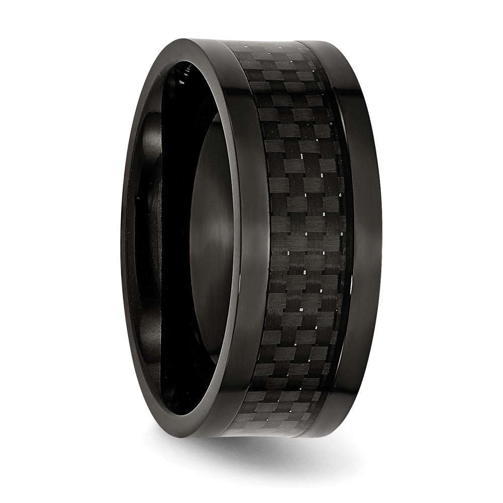 Buy Stylish 9mm Chisel Titanium Band - Polished Black IP & Carbon Fiber Inlay