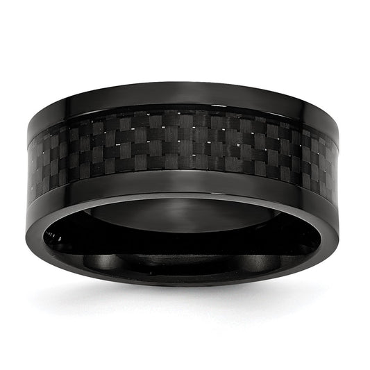 Buy Stylish 9mm Chisel Titanium Band - Polished Black IP & Carbon Fiber Inlay
