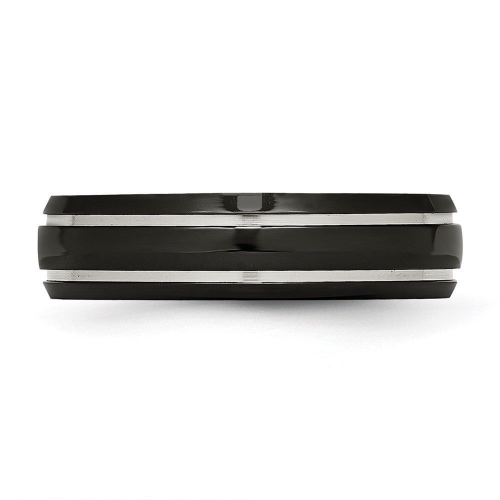 Buy Stylish 6mm Grooved Band in Polished Black IP-Plated Titanium - Luxury Design