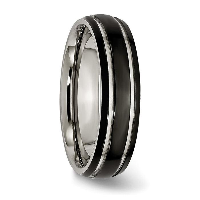 Buy Stylish 6mm Grooved Band in Polished Black IP-Plated Titanium-4
