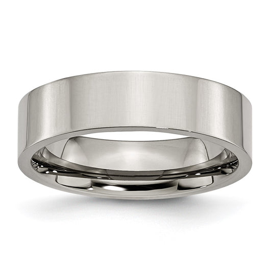 Buy High-Quality 6mm Polished Titanium Chisel Flat Band Ring - Stylish Value!