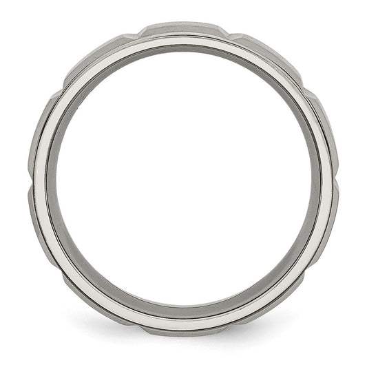 Buy 6mm Chisel Grooved Band in Satin & Polished Titanium - Stylish Value Ring