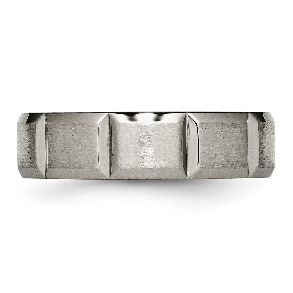 Buy 6mm Chisel Grooved Band in Satin & Polished Titanium - Stylish Value Ring