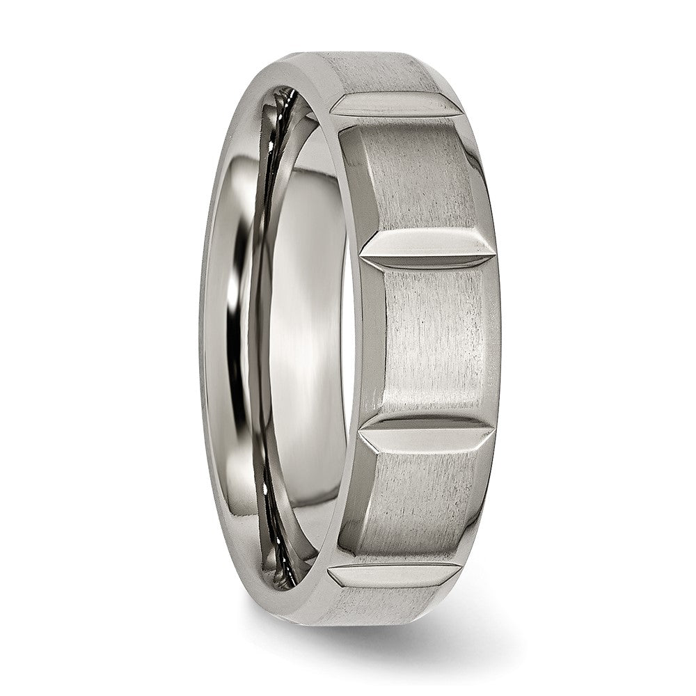 Buy 6mm Chisel Grooved Band in Satin & Polished Titanium - Stylish Value Ring