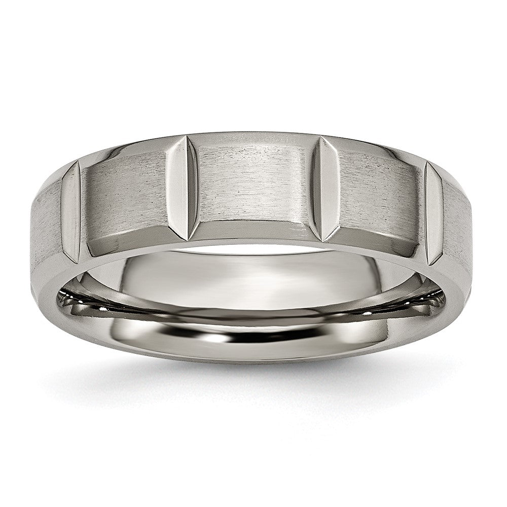 Buy Exclusive 6mm Chisel Grooved Band - Satin & Polished Titanium Value