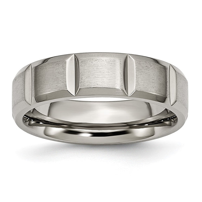 Buy Exclusive 6mm Chisel Grooved Band - Satin & Polished Titanium Value-1