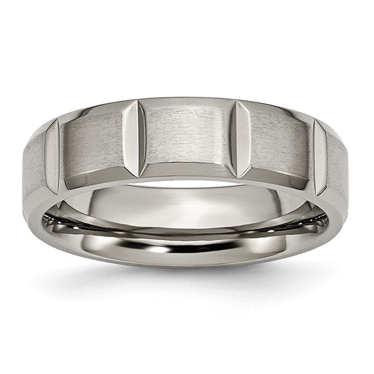 Buy 6mm Chisel Grooved Band in Satin & Polished Titanium - Stylish Value Ring
