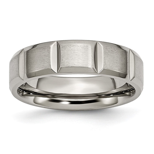 6mm Chisel Titanium Grooved Band - Satin Polished